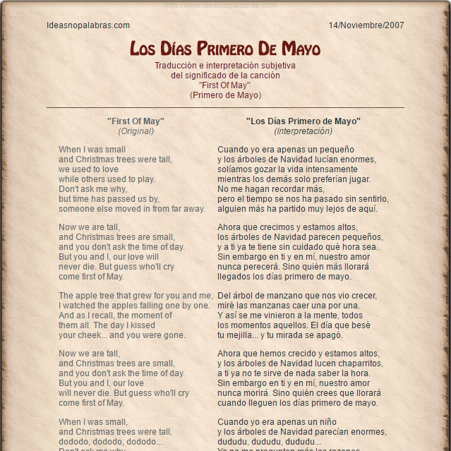 The Bee Gees First Of May Los Dias Primero De Mayo Traduccion E Interpretacion Ideasnopalabras